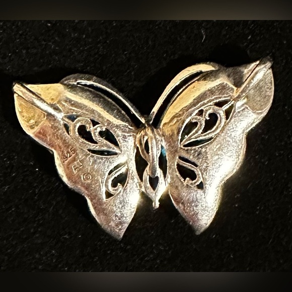 Blue Butterfly Pendant & Earrings 925 Sterling Silver Rhinestones & Enamel - Picture 3 of 6